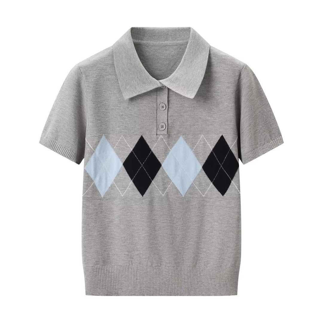 Damen Poloshirt mit modernem Rautenmuster und feinem Baumwollstoff R&B