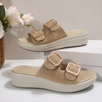 Damen Sandalen mit doppeltem Riemen und modischen Schnallen R&B