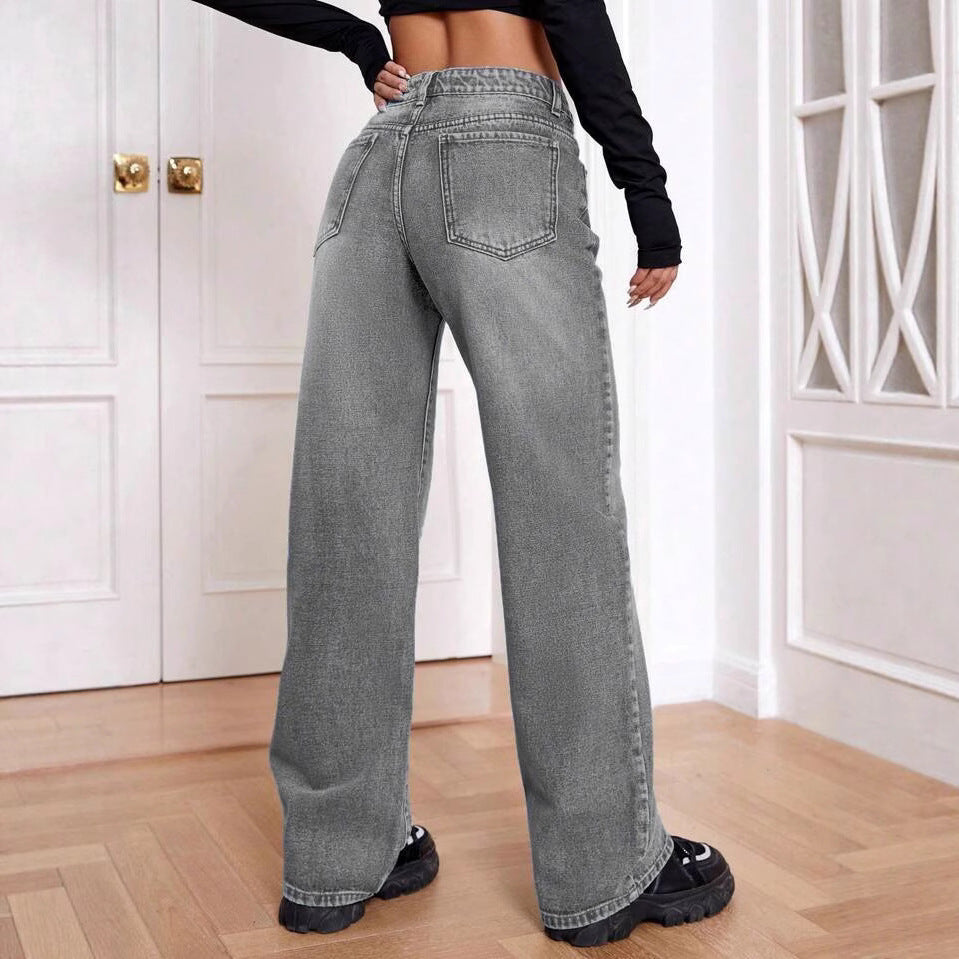 Damen lockere High-Waist Jeans im Used-Look R&B
