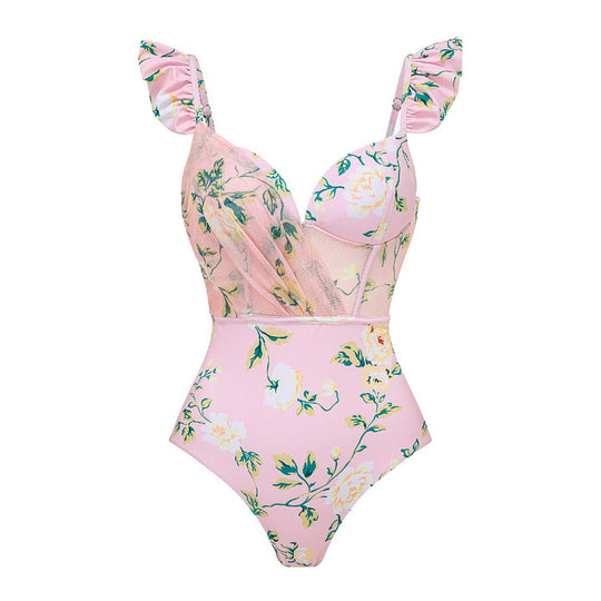 Damen Bikini-Set mit floralen Details und luftiger Maxi-Rock R&B