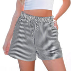 Damen lässige Shorts mit elastischem Taillenbund und gestreiftem Design R&B