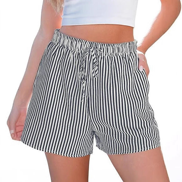 Damen lässige Shorts mit elastischem Taillenbund und gestreiftem Design R&B