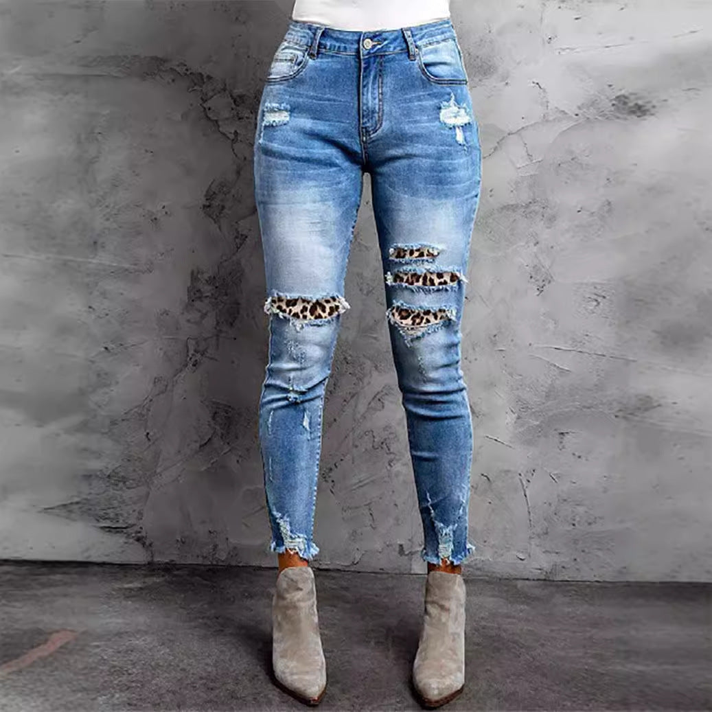 Damen Jeans im modernen Destroyed-Design mit aufregenden Tiermustern R&B