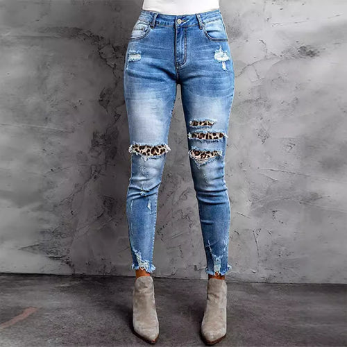 Damen Jeans im modernen Destroyed-Design mit aufregenden Tiermustern R&B