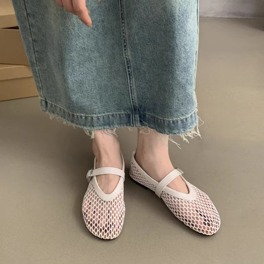 Damen-Mesh-Pantoletten mit verstellbarem Riemen und luftiger Netzstruktur R&B