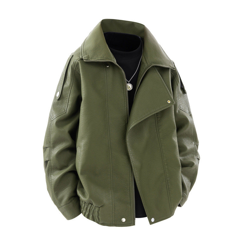 Damen modische Kunstlederjacke mit hohem Kragen und praktischen Seitentaschen R&B