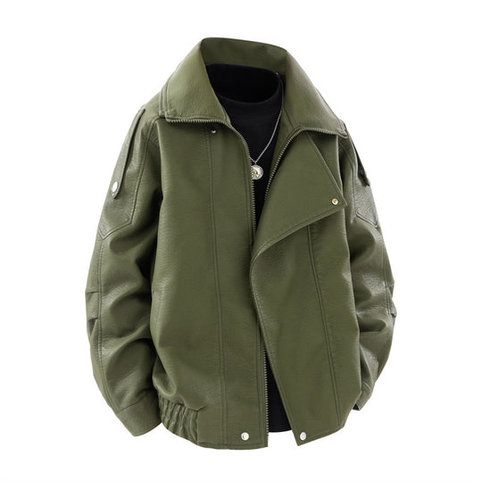 Damen modische Kunstlederjacke mit hohem Kragen und praktischen Seitentaschen R&B