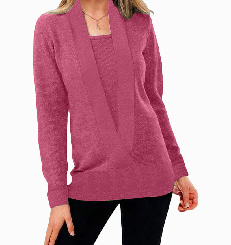 Damen eleganter Pullover mit tiefem V-Ausschnitt und leichtem Strukturdesign R&B