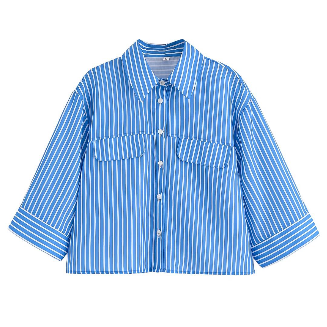 Damen gestreifte Bluse mit übergroßem Schnitt und praktischen Taschen R&B