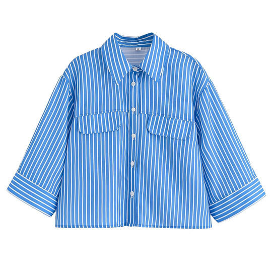 Damen gestreifte Bluse mit übergroßem Schnitt und praktischen Taschen R&B