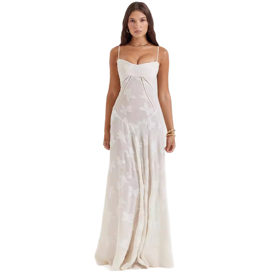 Damen Elegantes Maxikleid mit floralem Häkelmuster und raffiniertem Schnitt R&B