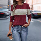 Damen modischer Strickpulli mit Struktur und kontrastierenden Ärmelabschlüssen R&B