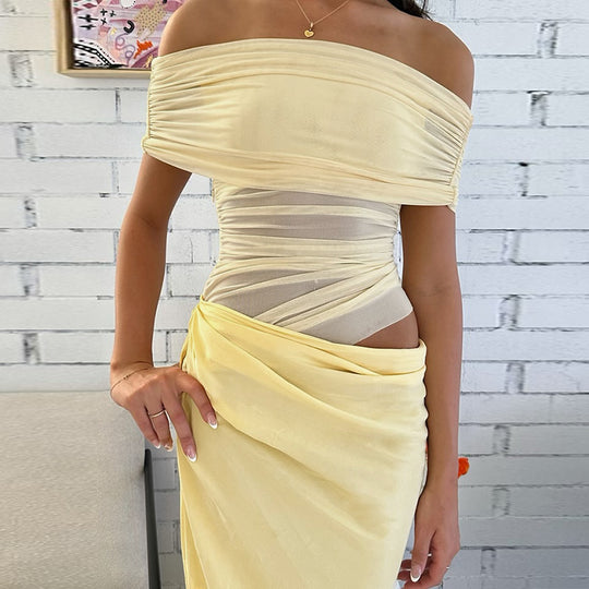 Damen Off-Shoulder Mini-Kleid mit figurbetontem Rüschendesign und asymmetrischem Saum R&B