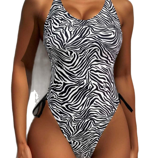 Damen Einteiler Badeanzug mit aufregendem Zebra-Design und hohem Beinausschnitt R&B