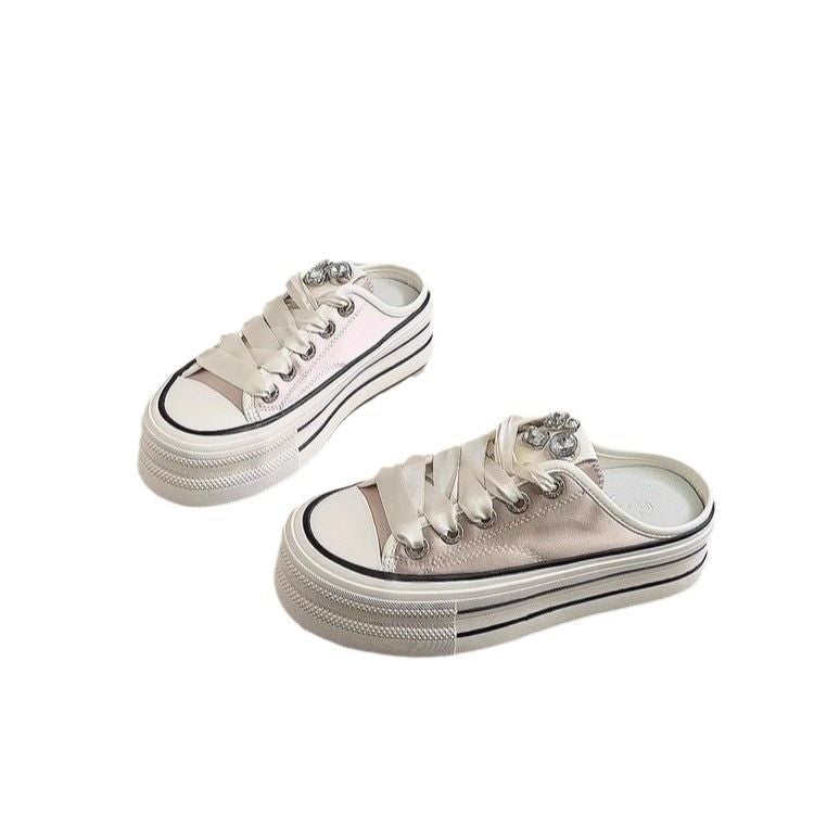 Damen modische Slip-On Sneakers mit robustem Plateau und eleganten Satin-Riemen R&B