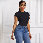 Damen figurbetonter Kurzarm-Bodysuit R&B