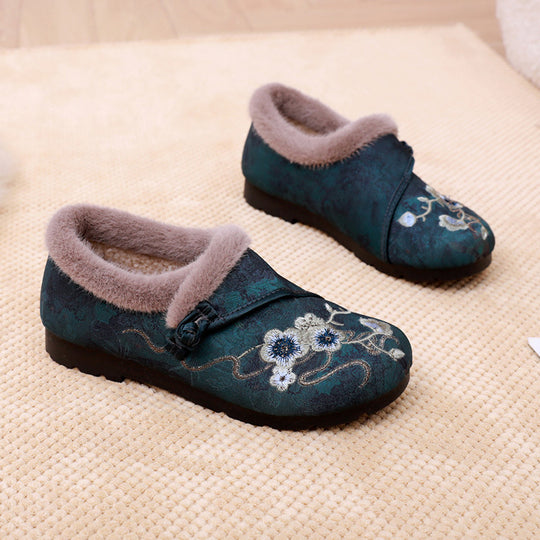 Damen Warme Hausschuhe mit floralem Design und kuscheligem Innenfutter R&B