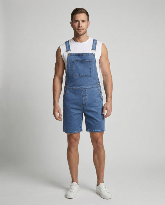 Herren Denim Latzshorts mit Taschen