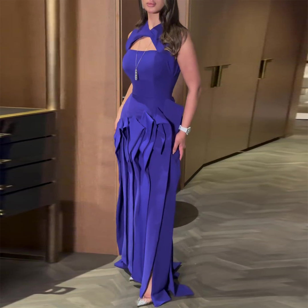 Damen Maxikleid mit außergewöhnlichem Cut-Out und voluminösen Drapierungen R&B