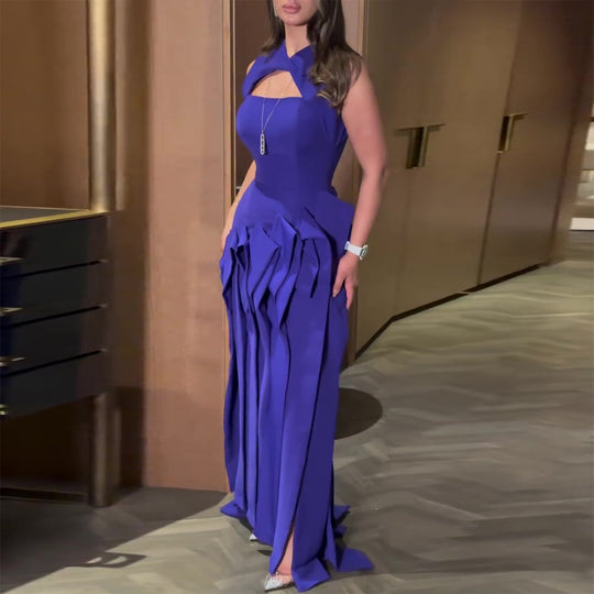 Damen Maxikleid mit außergewöhnlichem Cut-Out und voluminösen Drapierungen R&B