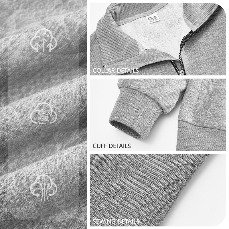 Herren nan texturierter Strickpullover mit Halbzip, geflochtenem Zopfmuster und hohem Stehkragen R&B