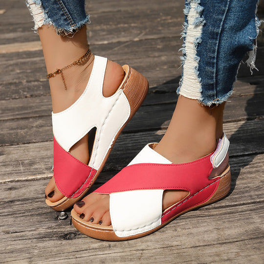 Damen Wedge-Pantoletten mit elegantem Kreuzriemen und rutschfester Sohle R&B