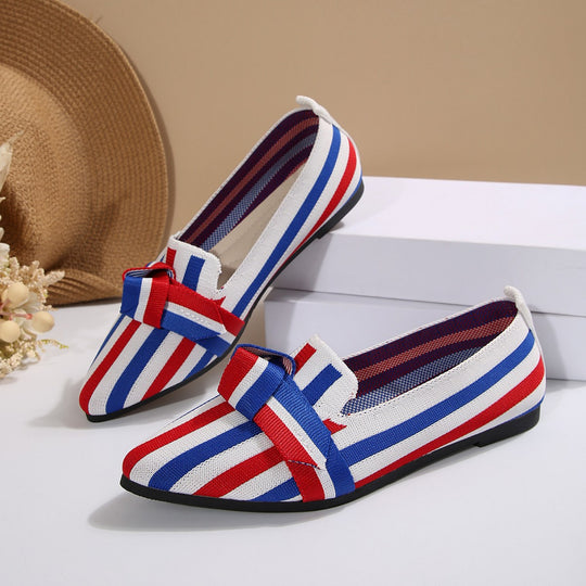 Damen Ballerinas mit modischem Streifenmuster und dekorativem Schleifen-Detail R&B