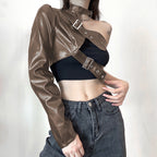 DamenR&B-Oberteil aus Kunstleder mit asymmetrischem Design R&B