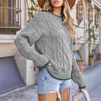 Damen Strickpullover mit grobem Zopfmuster R&B