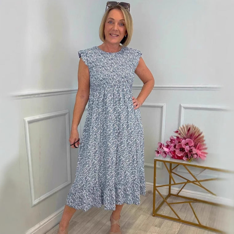 Damen luftiges Maxikleid mit Rüschen und floralem Design R&B
