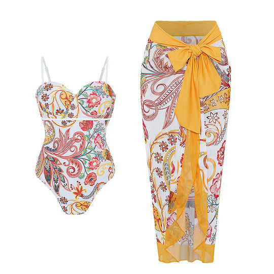 Damen Bademode mit floralem Muster und transparenter Sarong-Hülle R&B