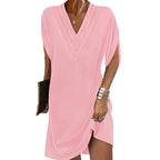 Damen elegantes V-Ausschnitt Kleid mit seitlichen Schlitzen und lässigem Schnitt