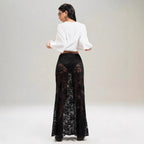 Damen nan weites Baumwollshirt und langer transparenter Spitzenrock R&B