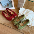 Damen Ballerinas aus hochwertigem Wildleder mit Riemchen und dekorativer Schleife R&B