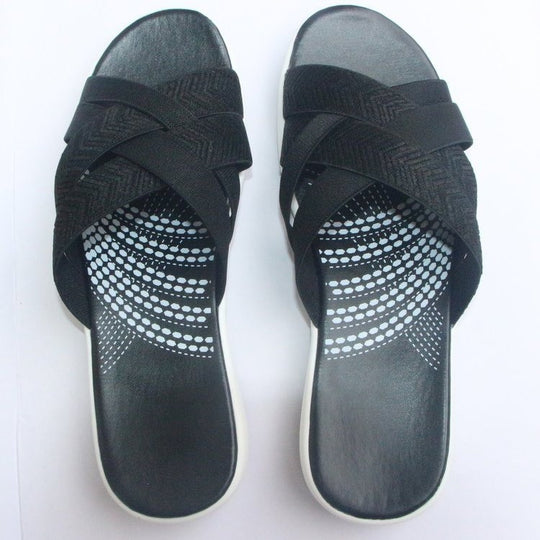 Damen komfortable Slide-Sandalen mit gekreuzten Riemen R&B