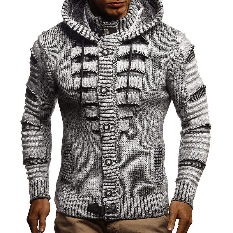 Herren Strickjacke mit Kapuze und dekorativen Knopfdetails R&B