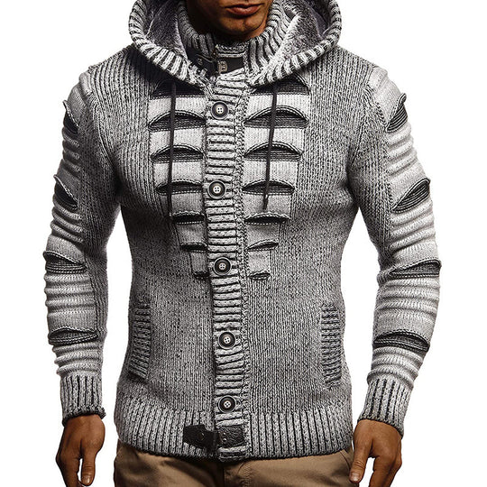 Herren Strickjacke mit Kapuze und dekorativen Knopfdetails R&B