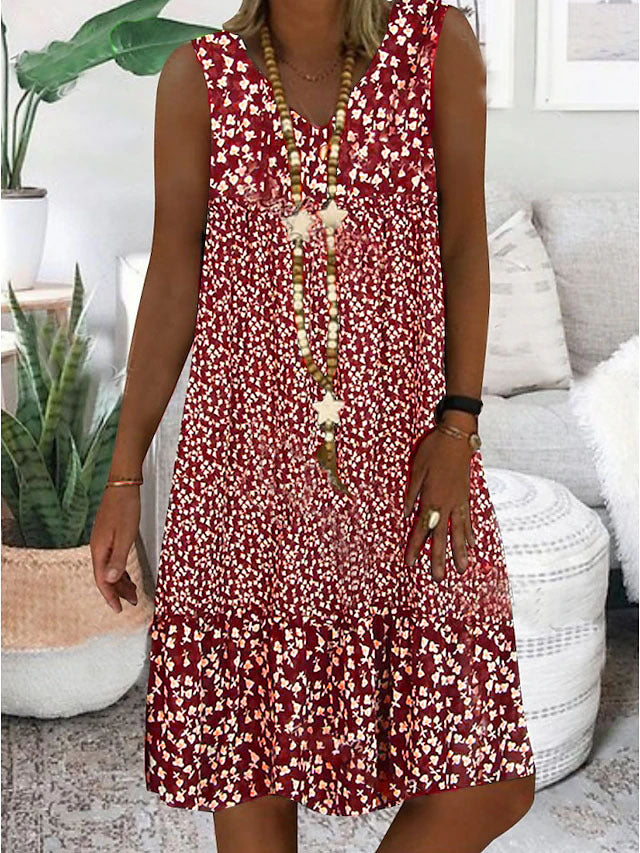 Damen luftiges Freizeitkleid mit verspieltem Blumenmuster und fließender Silhouette R&B