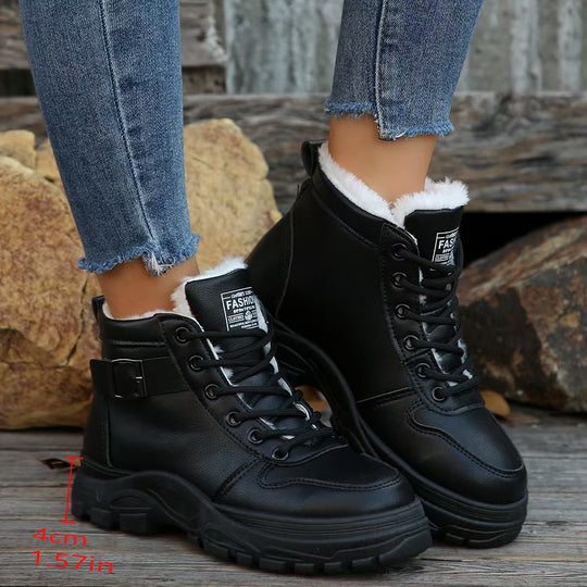 Damen modische Schnürstiefel mit warmem Fleece-Futter und rutschfester Sohle R&B