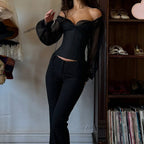 Damen elegantes Oberteil mit transparenten Ärmeln und schmaler Silhouette R&B