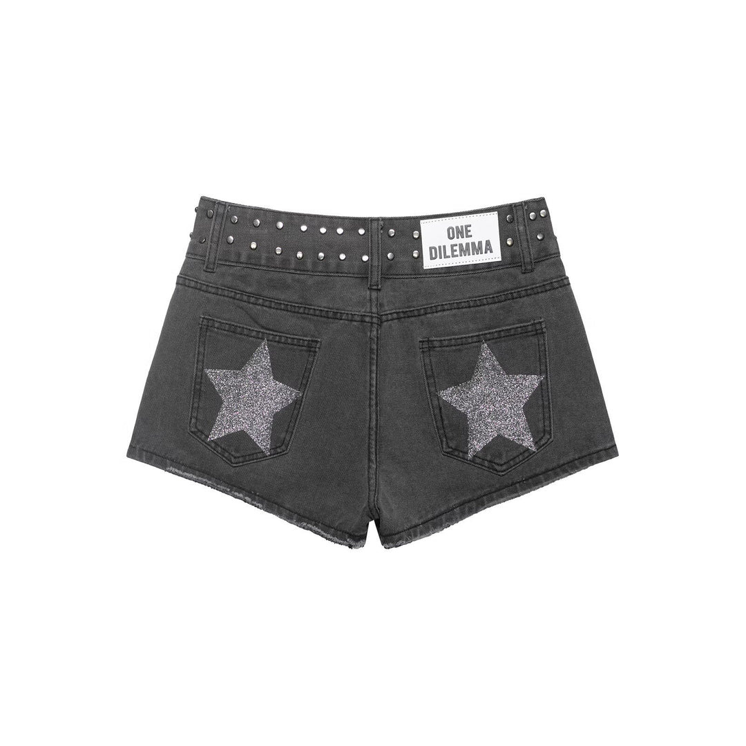 Damen stilvolle Shorts mit metallischen Details und hohem Bund R&B