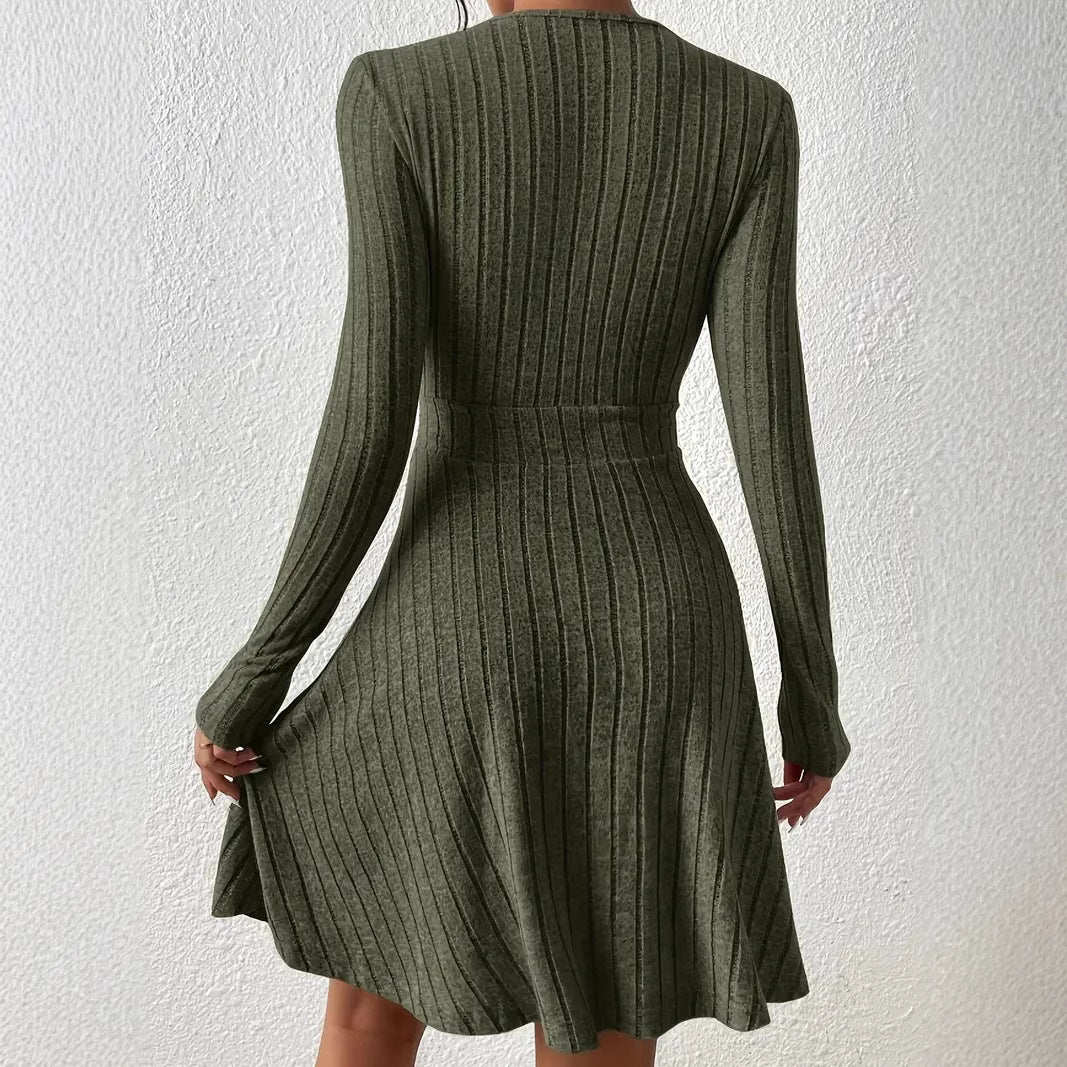 Damen Wickelkleid mit langen Ärmeln und gerippter Textur R&B