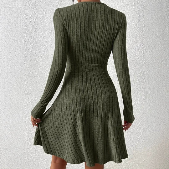 Damen Wickelkleid mit langen Ärmeln und gerippter Textur R&B