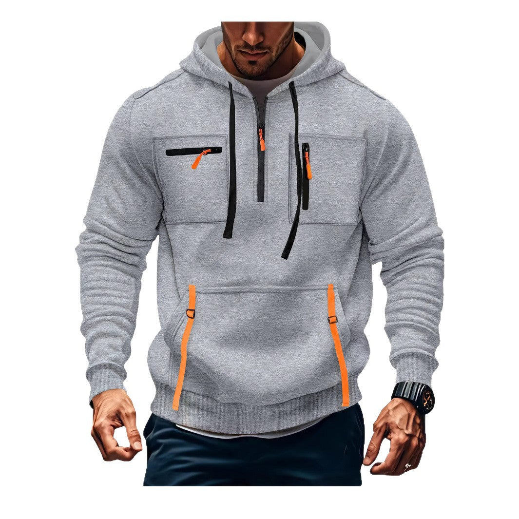 Herren modischer Kapuzenpullover mit funktionalen Reißverschlusstaschen R&B