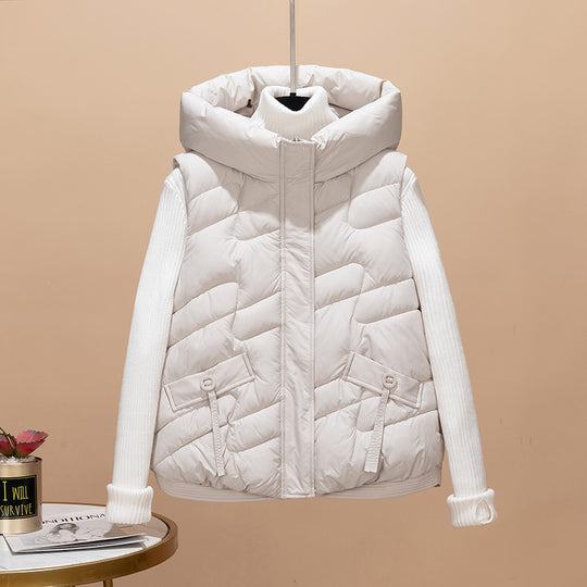 Damen Modische Steppweste mit Kapuze und eleganten Strickärmel R&B