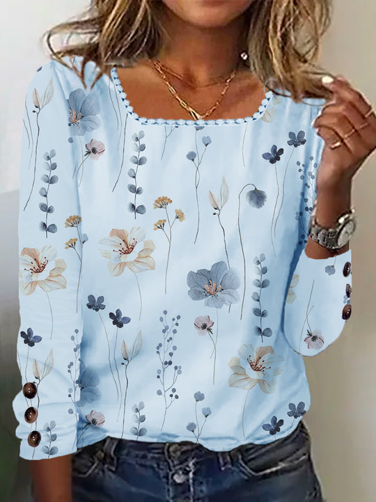 Damen Bluse mit floralem Druck und dekorativen Knopfdetails R&B