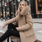 Damen warme Winterjacke mit abnehmbarem Pelzkragen