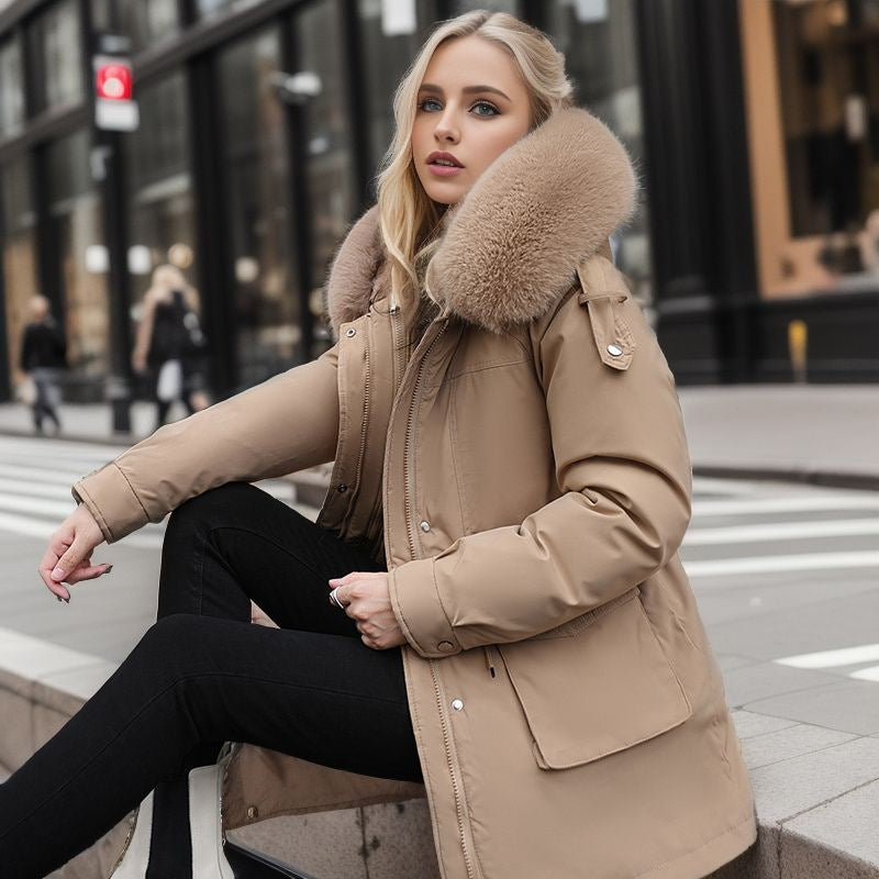 Damen warme Winterjacke mit abnehmbarem Pelzkragen