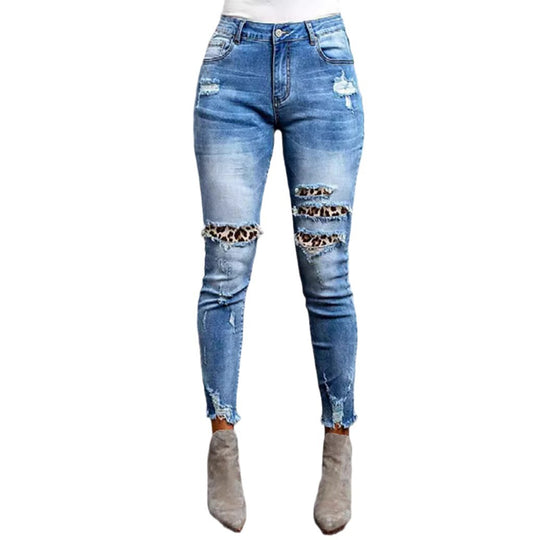 Damen Jeans im modernen Destroyed-Design mit aufregenden Tiermustern R&B