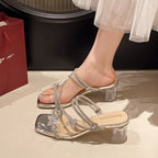 Damen Elegante und funkelnde Sandalen mit Blockabsatz EB